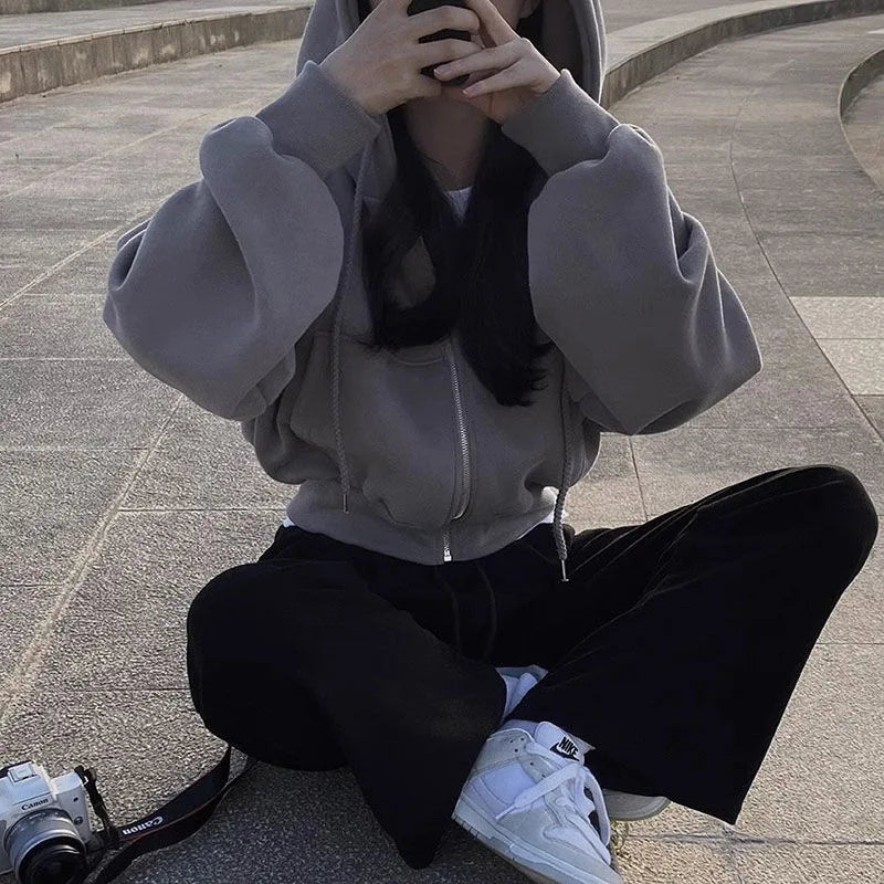 Sweat à Capuche Femme Court - Hoodie Streetwear Y2K Automne Hiver