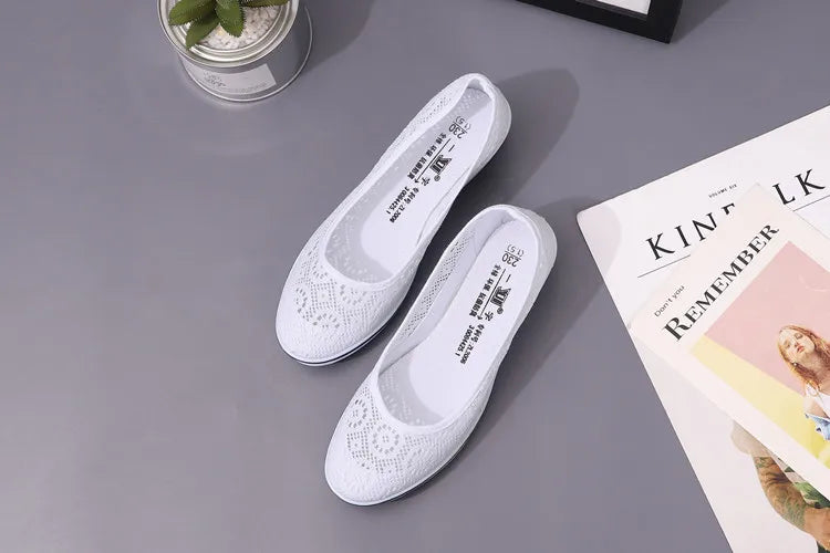 Chaussures Femme Blanches en Dentelle - Baskets Plates Respirantes Été