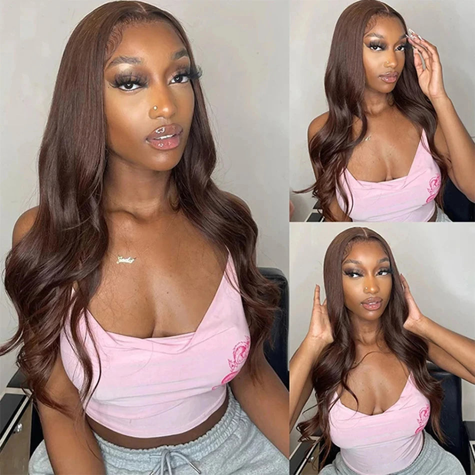 Perruque Lace Front Wig Body Wave brésilienne transparente HD, brun chocolat, brun foncé, 13x4, 28 ", 30", pre-plucked