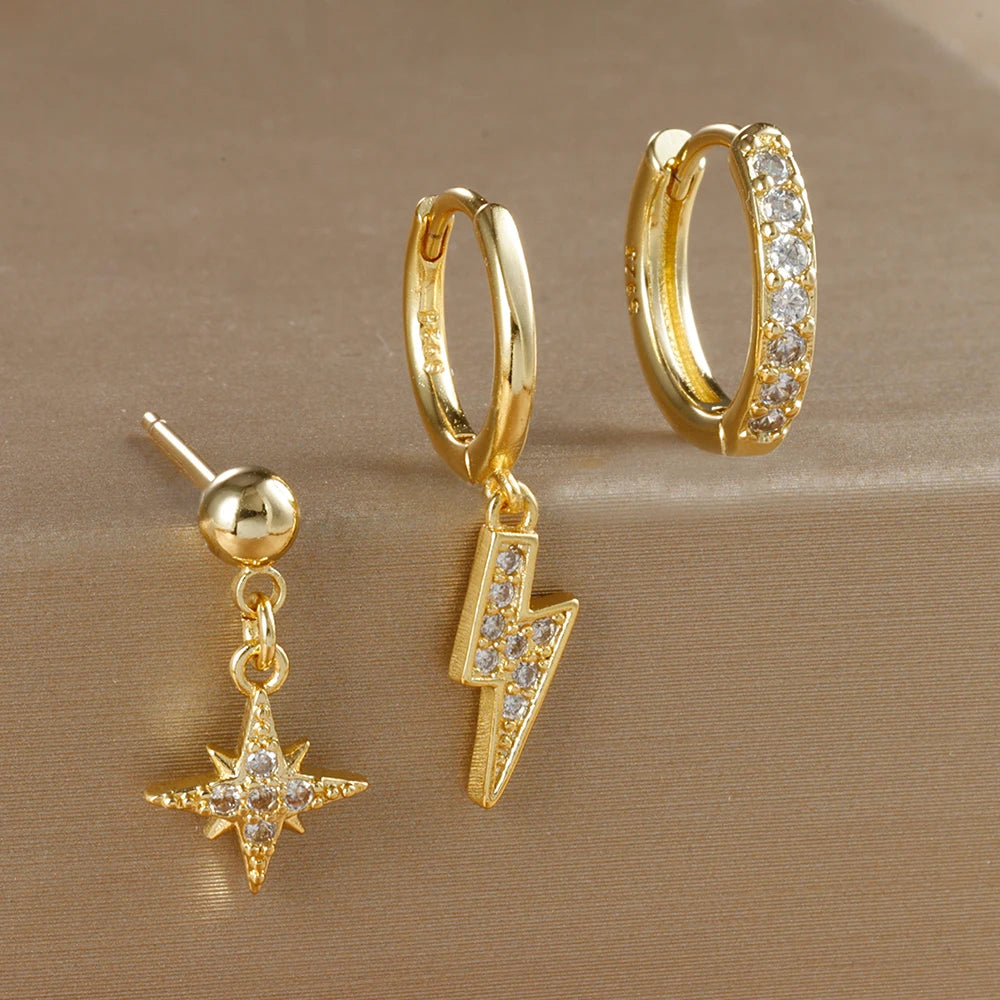 3 pièces de luxe étoile pendentif Piercing boucles d'oreilles ensemble pour les femmes en acier inoxydable Zircon Punk clous d'oreille boucle d'oreille dame bijoux aretes