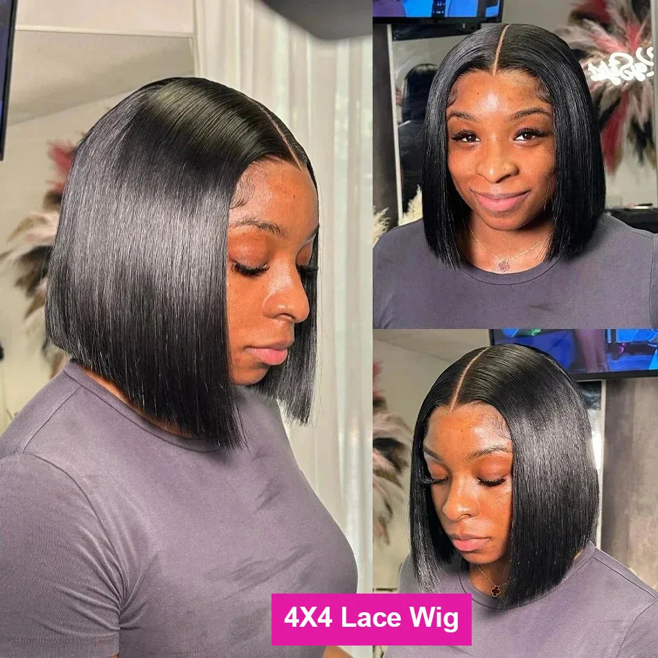 Perruque Bob brésilienne courte 13x4 dentelle frontale perruque de cheveux humains pour les femmes perruques Bob transparentes 200% densité droite Bob perruques 14 16 pouces