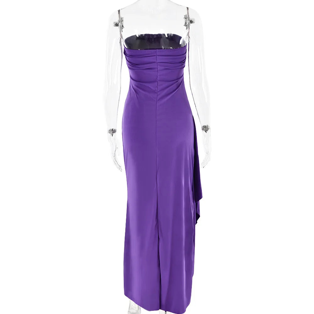 Robe Maxi fendue, épaules dénudées, élégante, taille haute, tenue de Club pour femmes, Sexy, sans bretelles, robe froncée