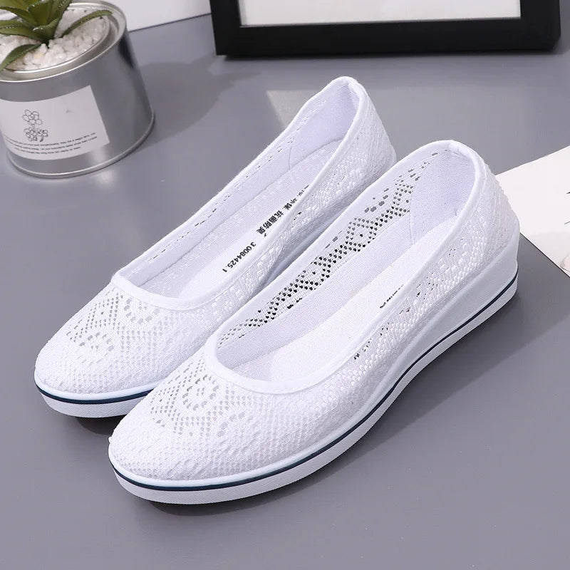 Chaussures Femme Blanches en Dentelle - Baskets Plates Respirantes Été