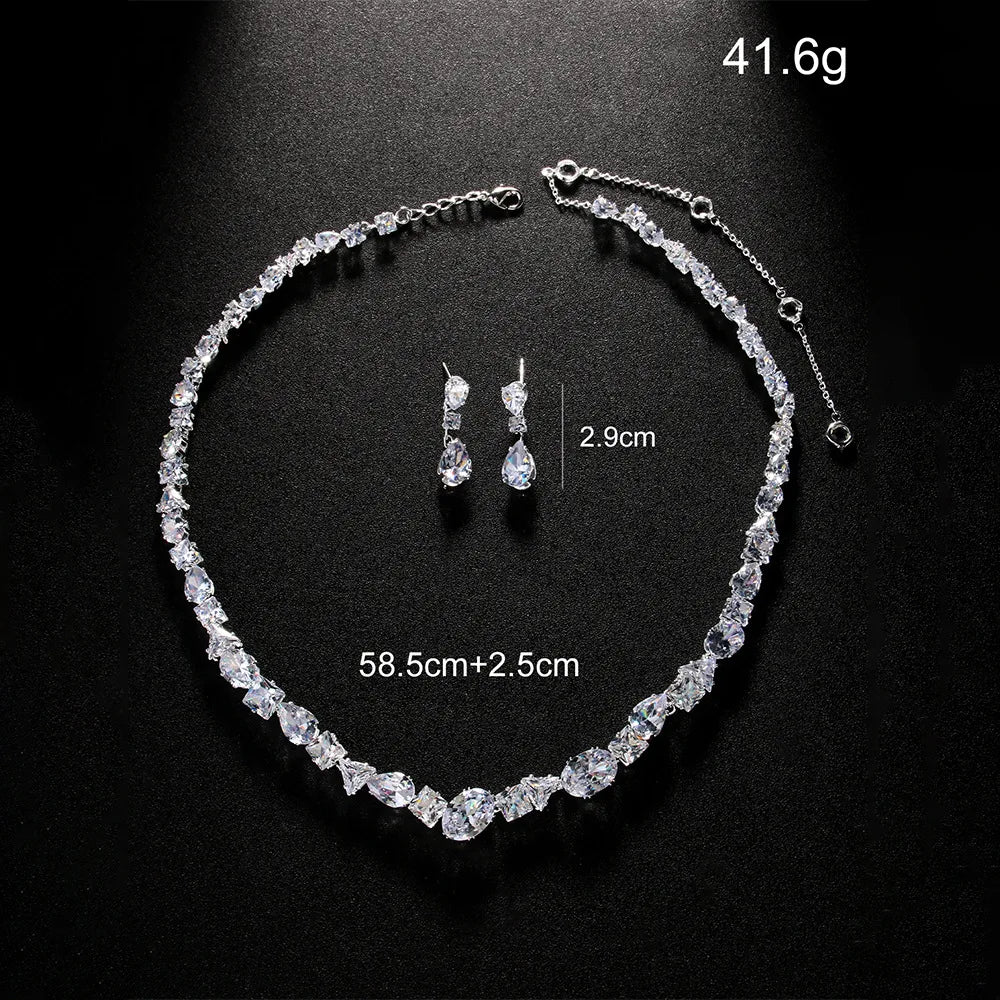 Ensemble Bijoux Mariée Zircon V - Collier et Boucles d'Oreilles Cristal
