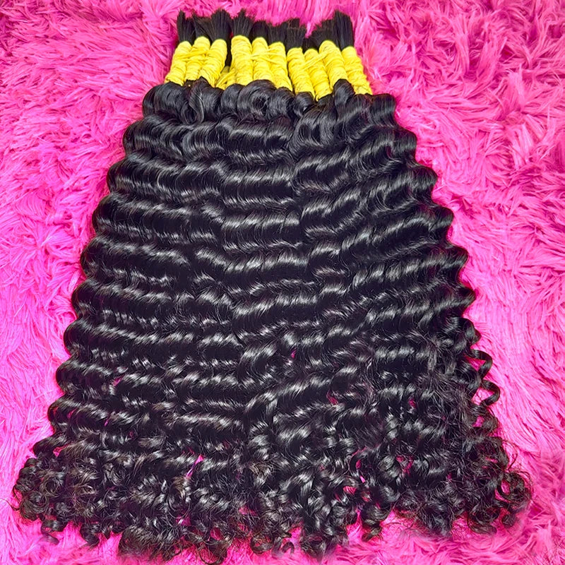 Perruque Cheveux Indiens Humains Bouclés pour Tressage, Extensions de Cheveux Humains, Deep At Wave, 100% Vrac