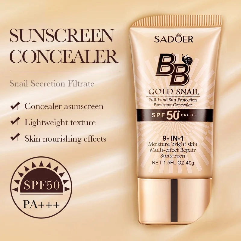 SADOER Gold Snail crème solaire BB fond de teint correcteur crème d'isolation hydratante SPF50 + PA +++ 40g