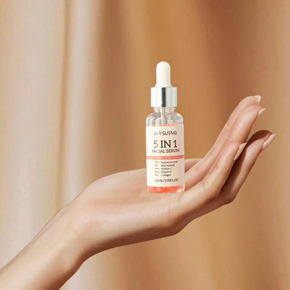 Sérum visage 5 en 1, hydratant, blanchissant, anti-déformable, anti-âge, vitamine C et acide hyaluronique pour réduire les pores, 30ml