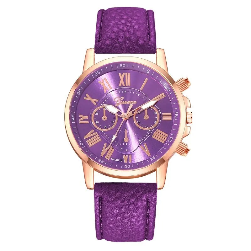 Reloj Mujer Mode Femmes Montres Dames Violet En Cuir Quartz Montre-Bracelet pour Femmes Bussiness Casual Montre Relogio Feminino
