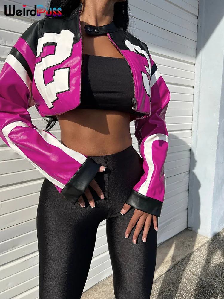 Veste Varsity Femme en Cuir - Blouson Streetwear Automne