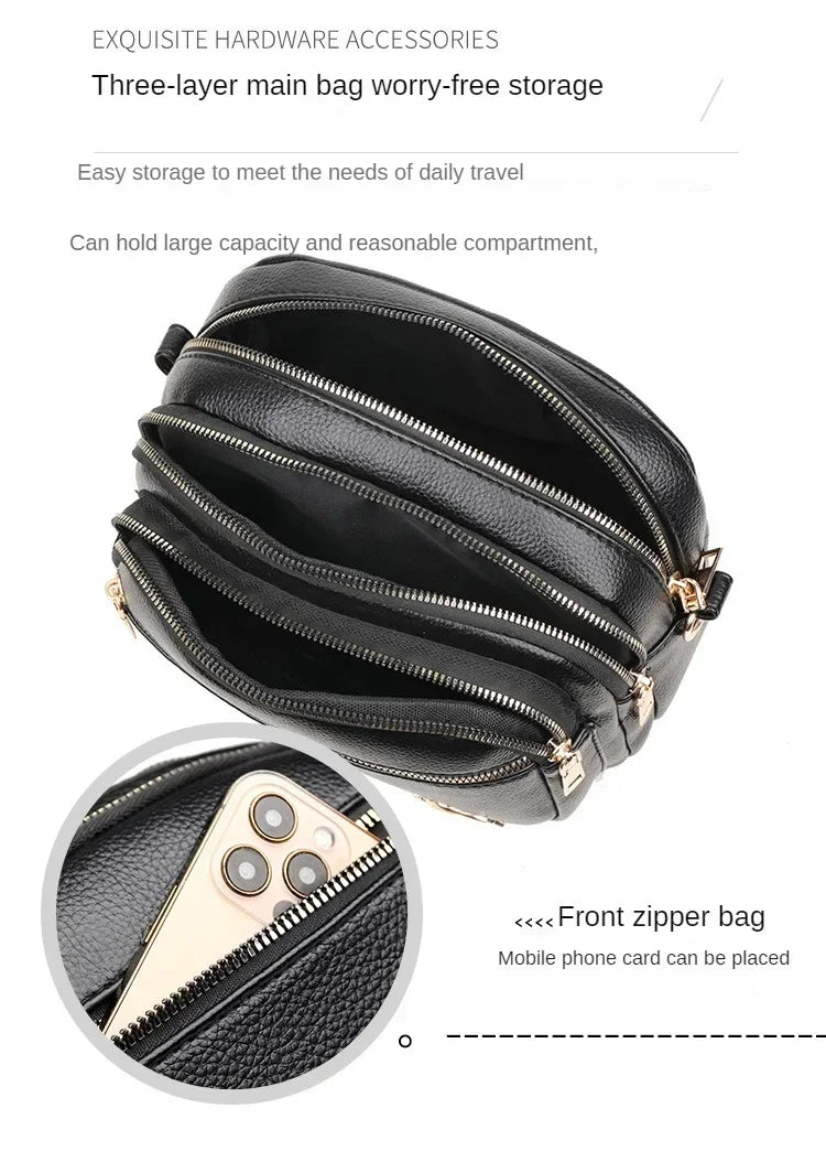 Sac à main en cuir souple pour femme, multi-poches, résistant à l'usure, haute qualité, sac messager initié, luxe, mode