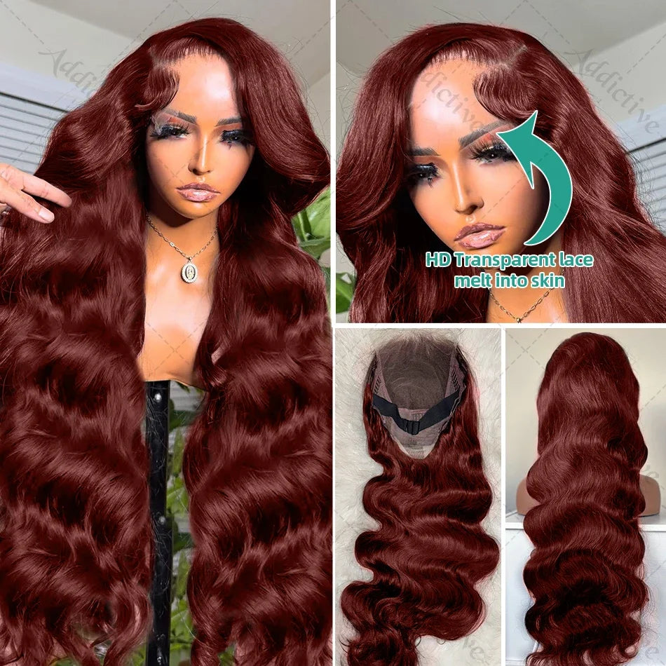 250% 30 32 pouces Brésilien 33 # Auburn rouge corps vague brun 13x4 Hd dentelle avant perruques cheveux humains couleur 13x6 dentelle frontale perruque