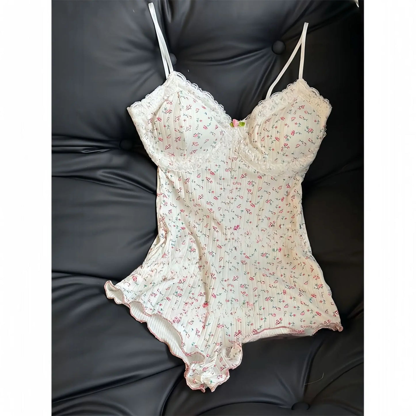 Combinaison barboteuse à imprimé floral pour femmes, garniture en dentelle, justaucorps coupe couvertes, sous-vêtements sexy, vêtements de nuit, lingerie sexy, été