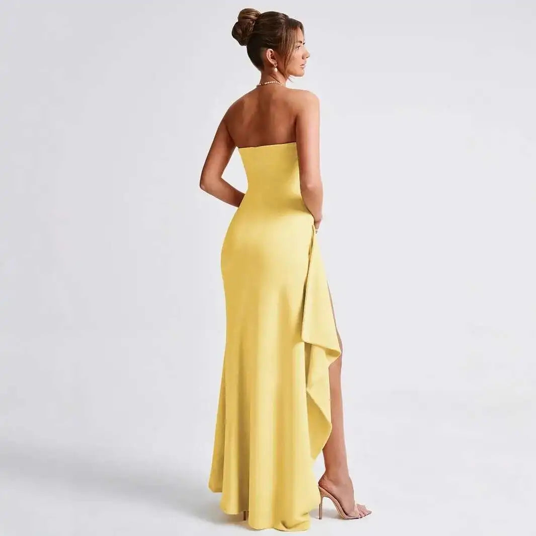 Robe de Soirée Élégante Lencensa - Dos Nu Volants Fente Maxi 2025