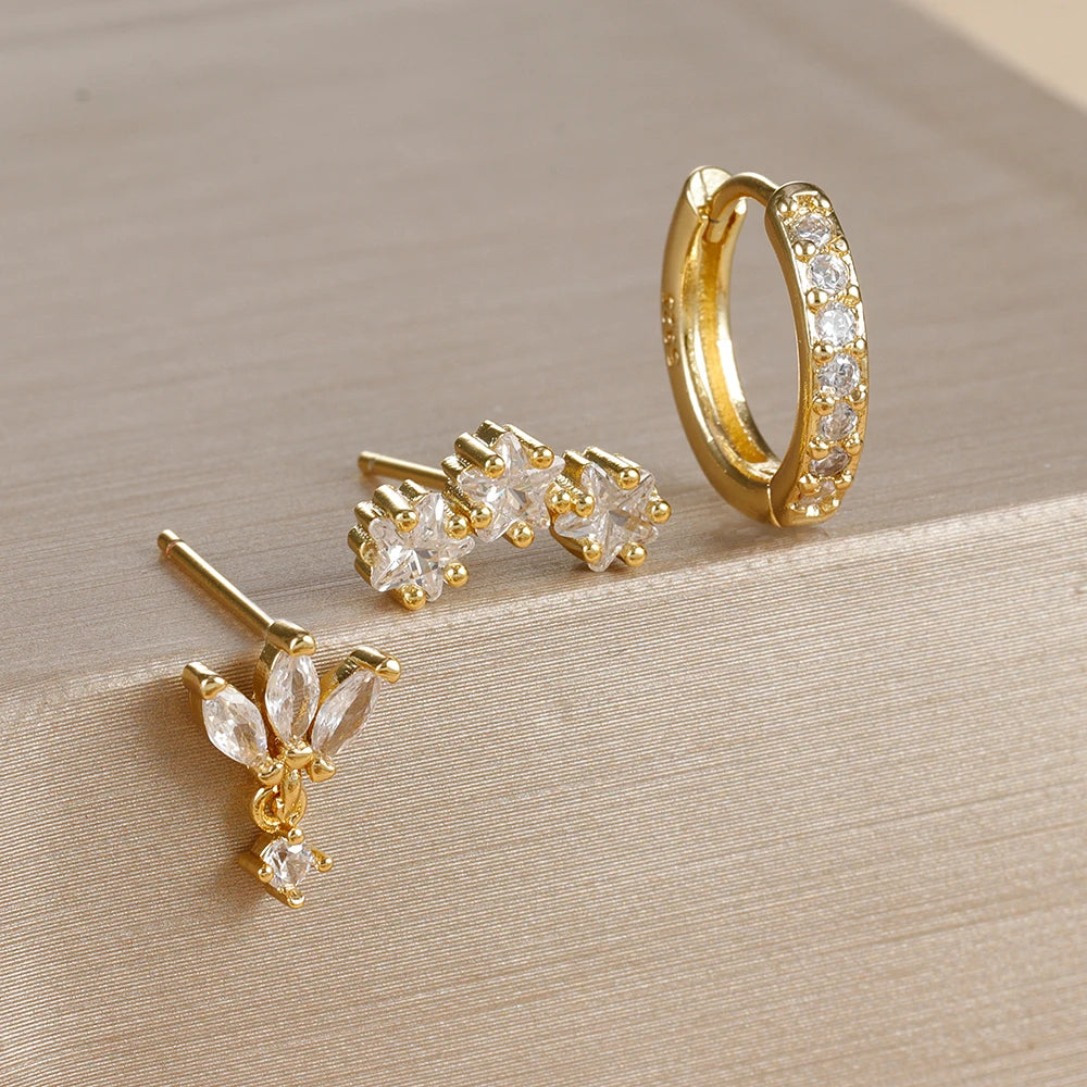 3 pièces de luxe étoile pendentif Piercing boucles d'oreilles ensemble pour les femmes en acier inoxydable Zircon Punk clous d'oreille boucle d'oreille dame bijoux aretes