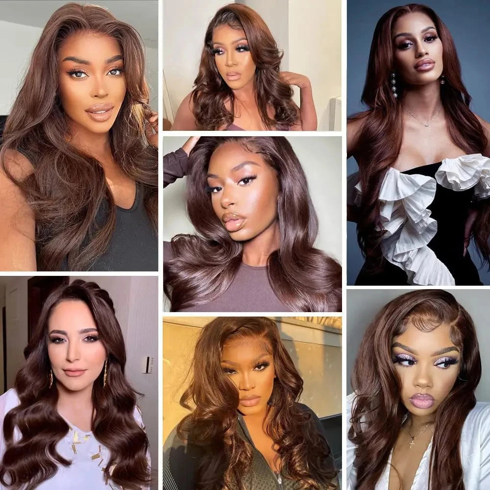 Perruque Lace Front Wig Body Wave brésilienne transparente HD, brun chocolat, brun foncé, 13x4, 28 ", 30", pre-plucked