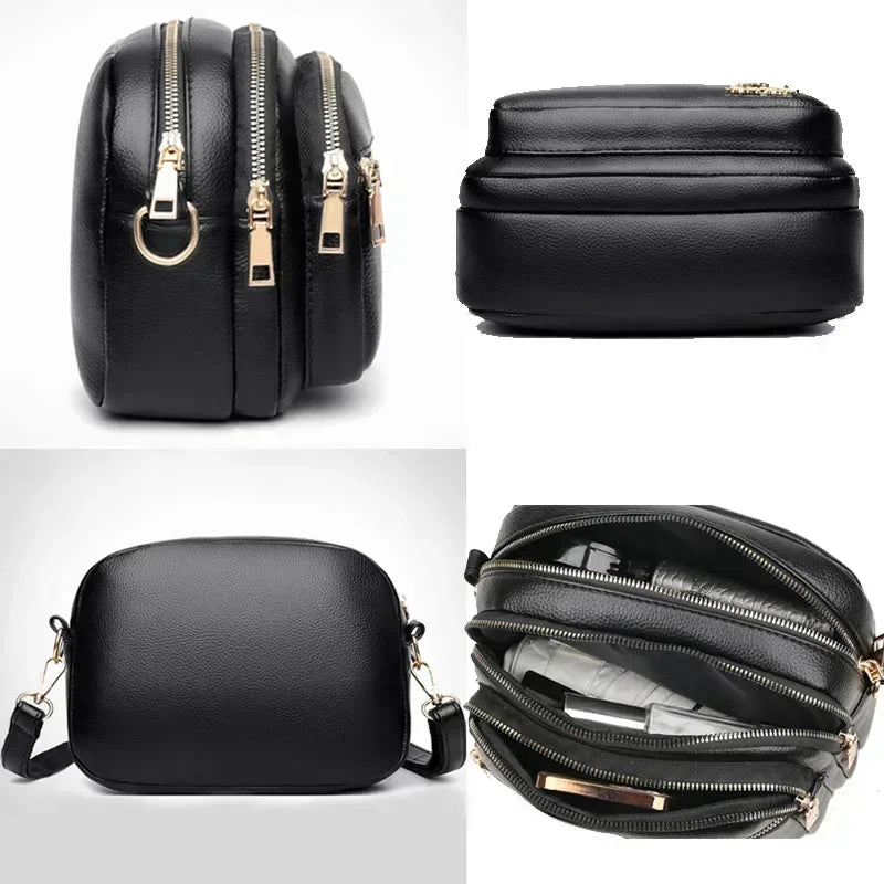 Sac à main en cuir souple pour femme, multi-poches, résistant à l'usure, haute qualité, sac messager initié, luxe, mode