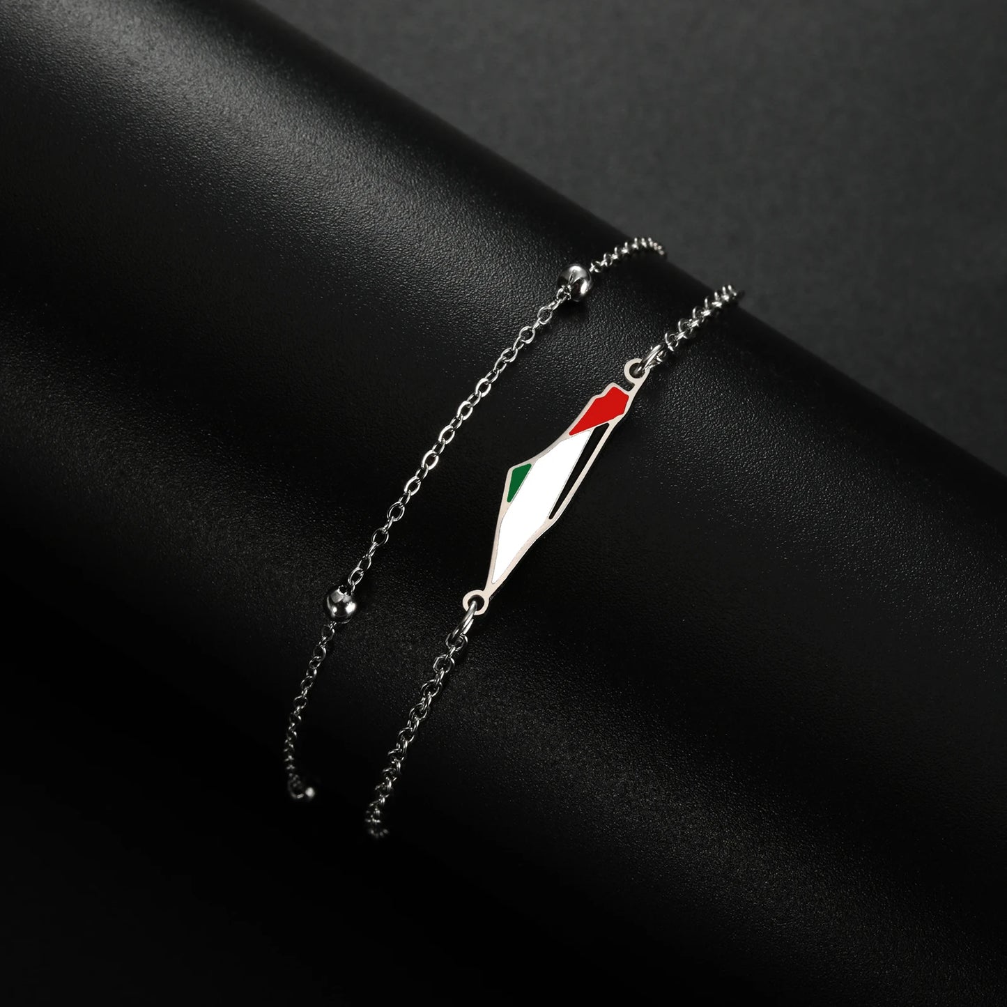 COOLTIME Bracelet à breloques pour femme avec carte de la Palestine en acier inoxydable réglable à double couche pour homme et femme, bijoux en gros
