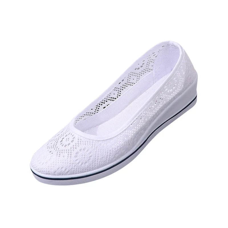 Chaussures Femme Blanches en Dentelle - Baskets Plates Respirantes Été