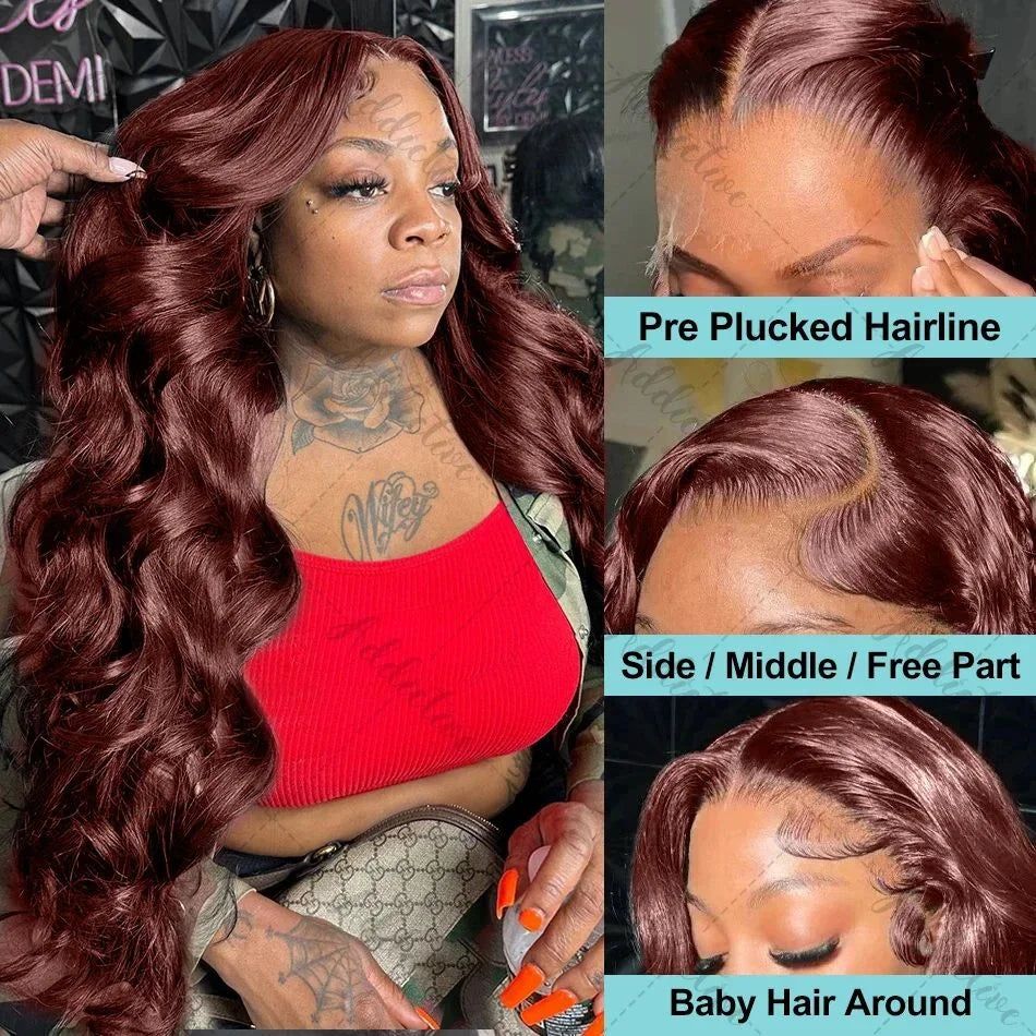 250% 30 32 pouces Brésilien 33 # Auburn rouge corps vague brun 13x4 Hd dentelle avant perruques cheveux humains couleur 13x6 dentelle frontale perruque