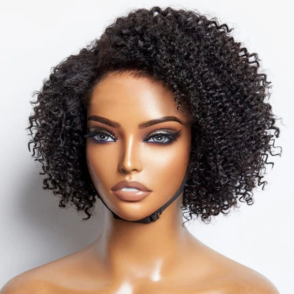 Perruque Bob Lace Wig Péruvienne Naturelle pour Femme Africaine, Cheveux Crépus Bouclés, Deep Curly, Baby Hair, Pixie Water Wave
