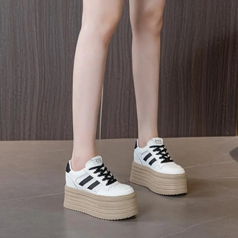 Lencensa - Baskets Compensées Femme Premium | Chaussures Cuir Véritable 10cm de Qualité Supérieure