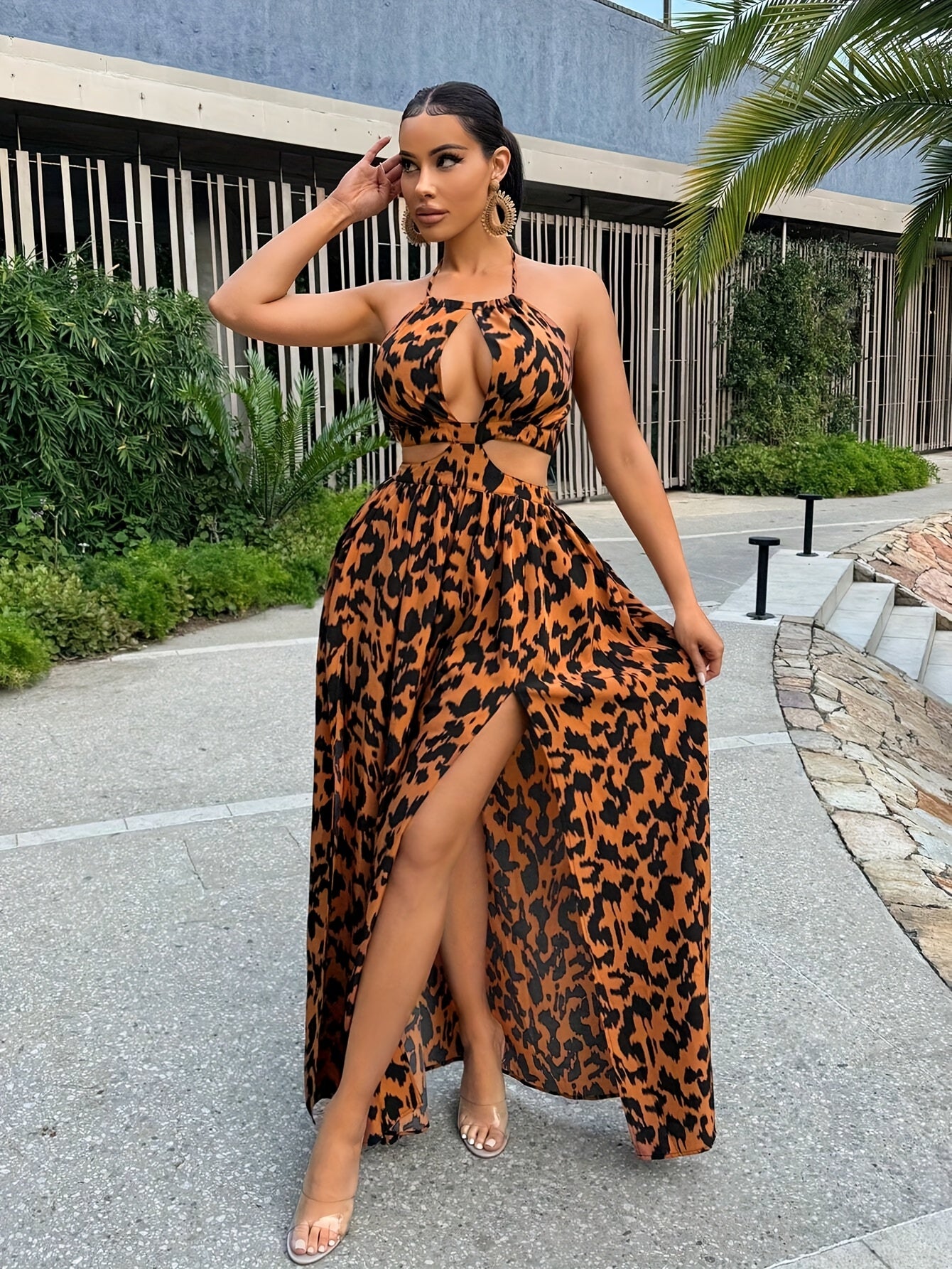 Robe Sirène Léopard Lencensa - Longue Soirée Fente Haute Femme