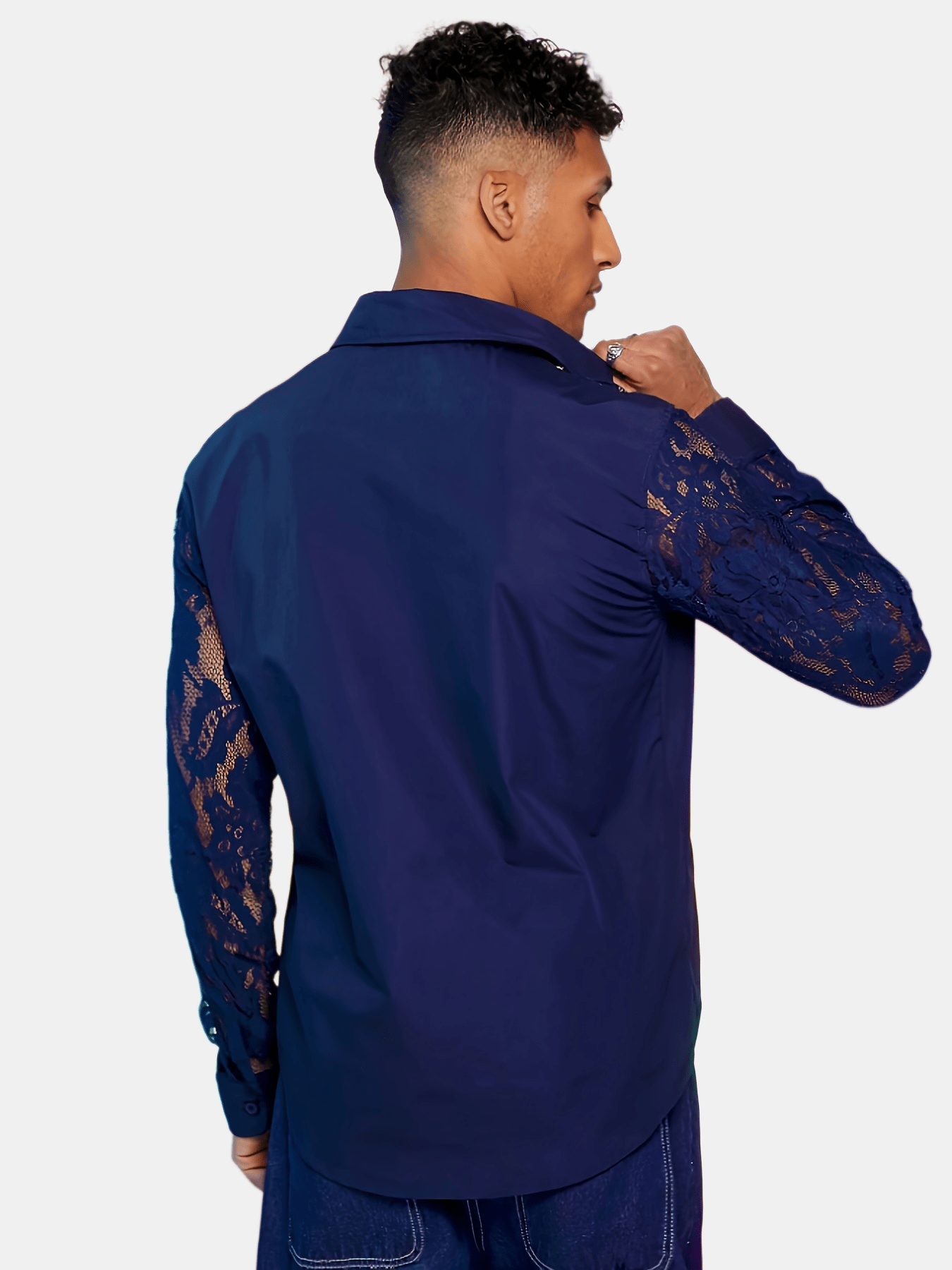 Lencensa - Chemise Homme Dentelle Noire Manches Longues