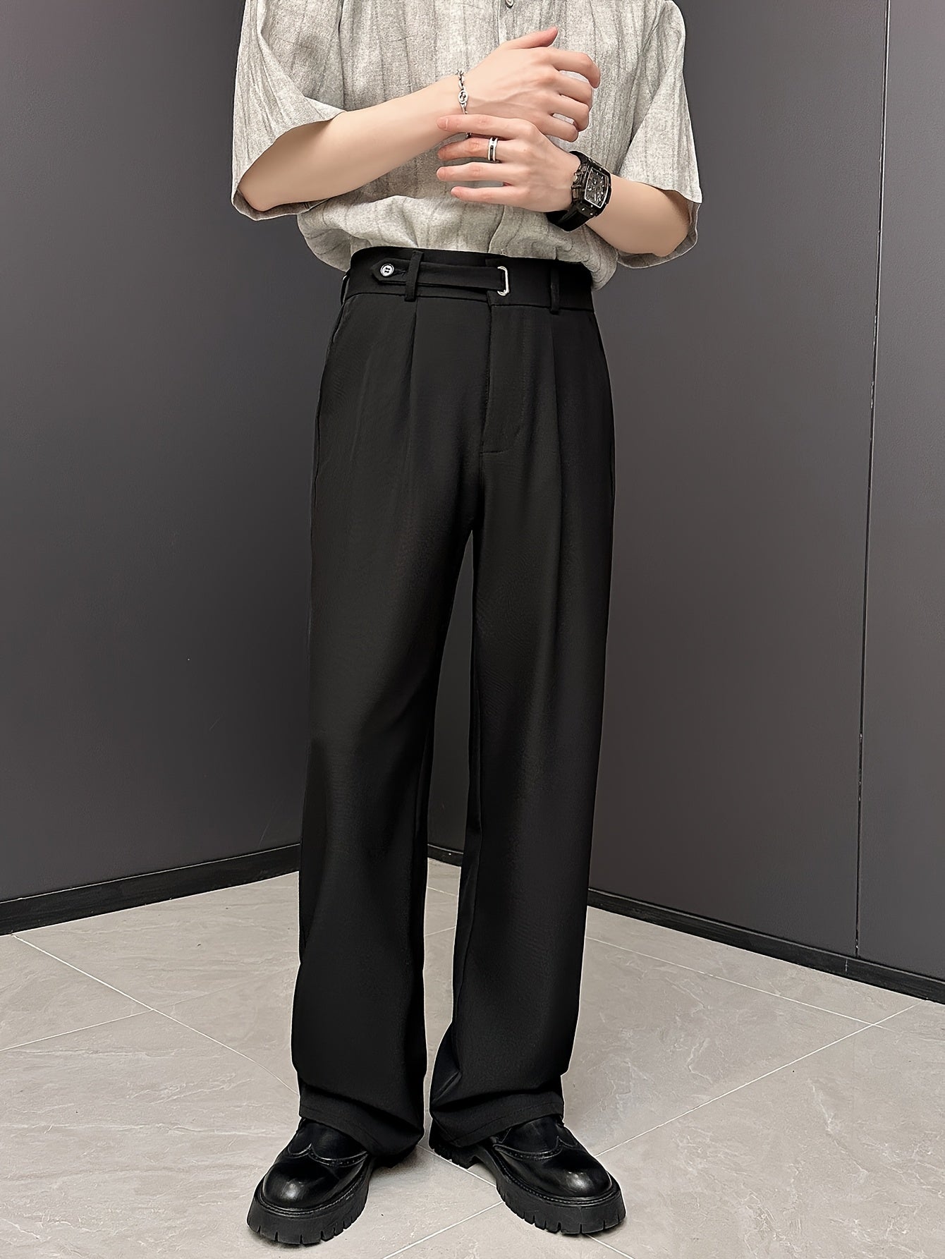 Lencensa - Pantalon Homme Business Casual Détails Boutons