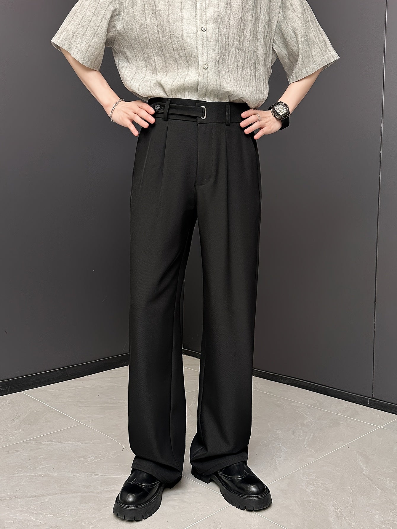 Lencensa - Pantalon Homme Business Casual Détails Boutons