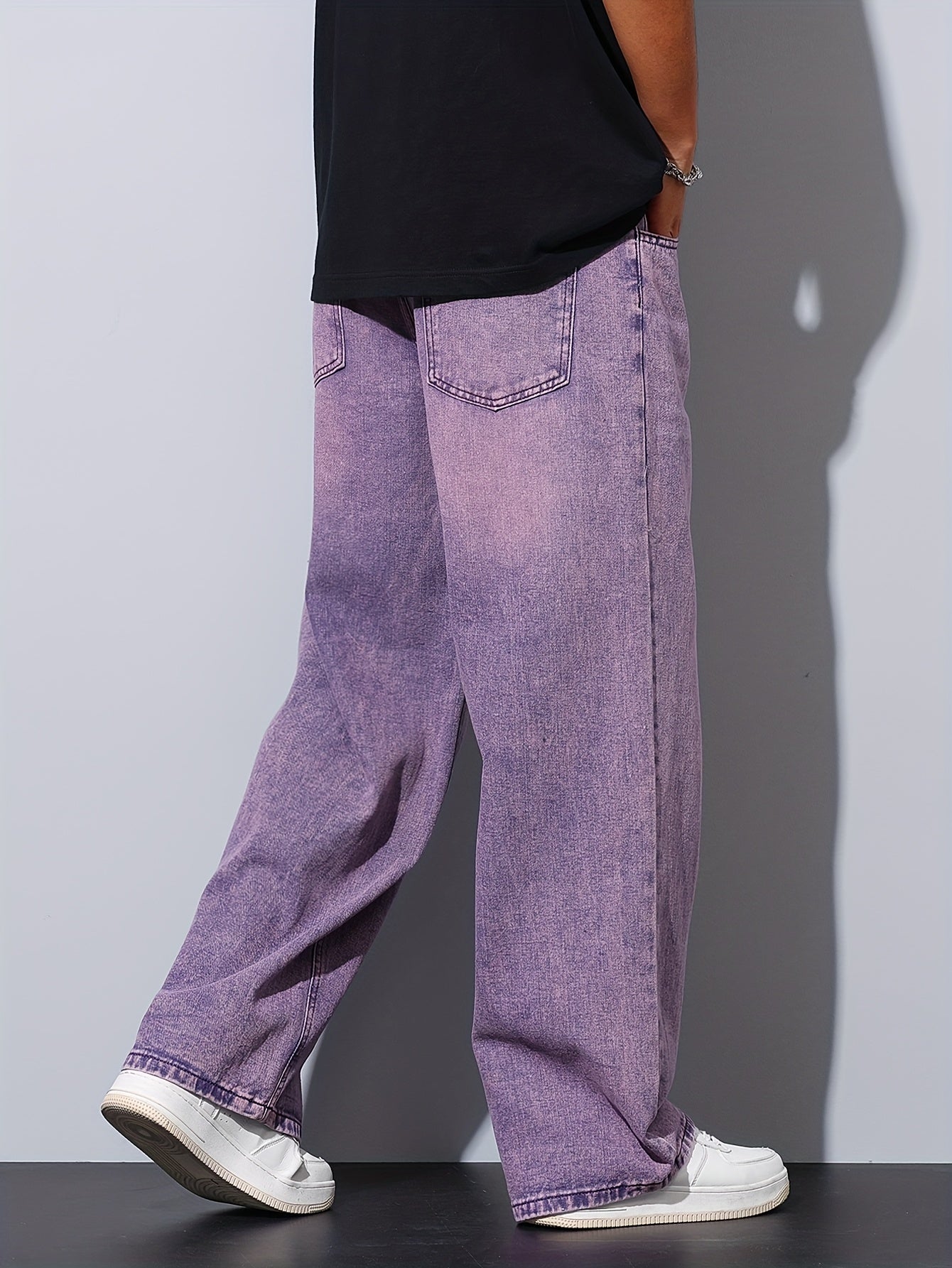 Lencensa - Jean Homme Violet Coupe Large Décontracté