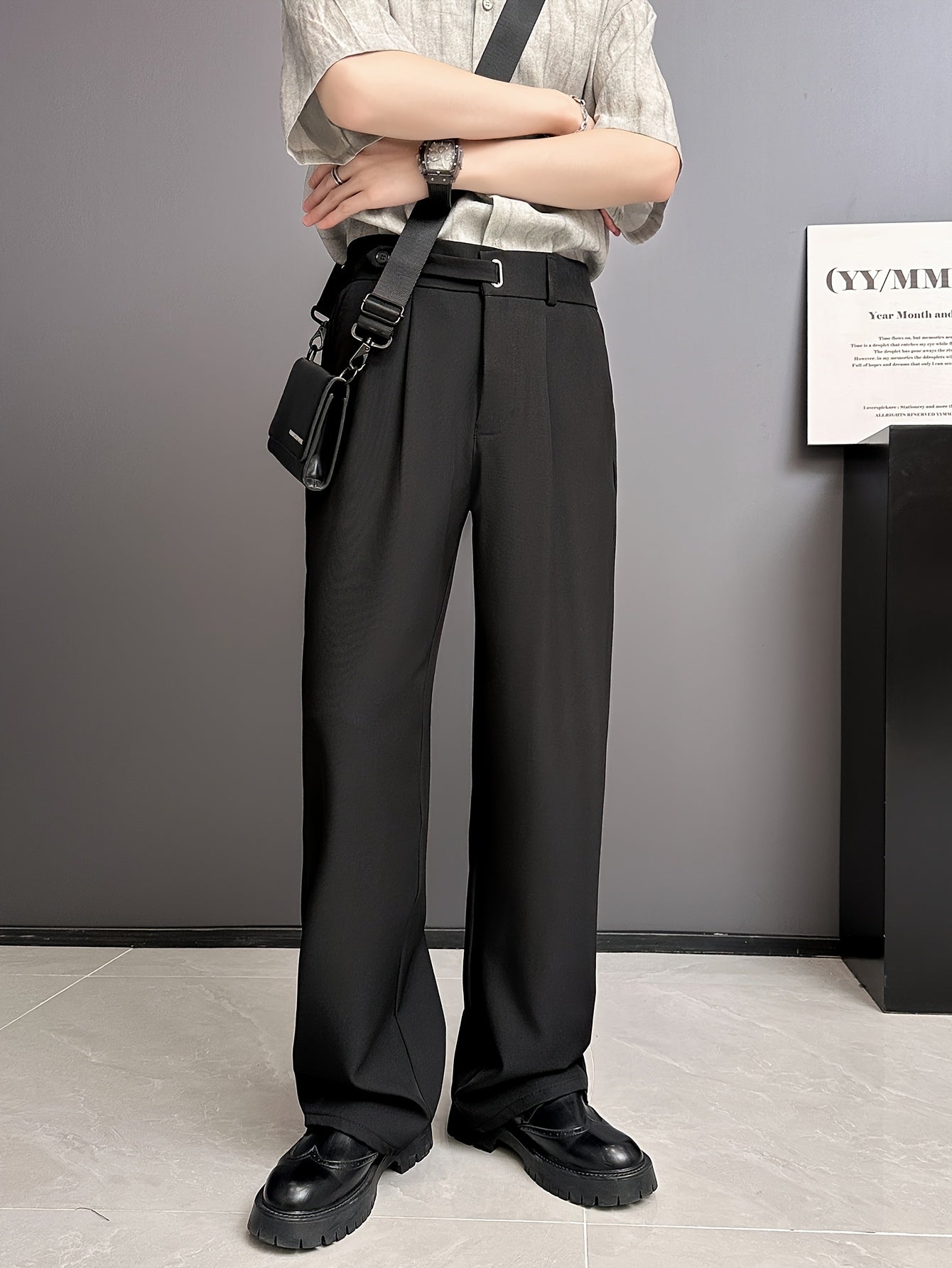 Lencensa - Pantalon Homme Business Casual Détails Boutons