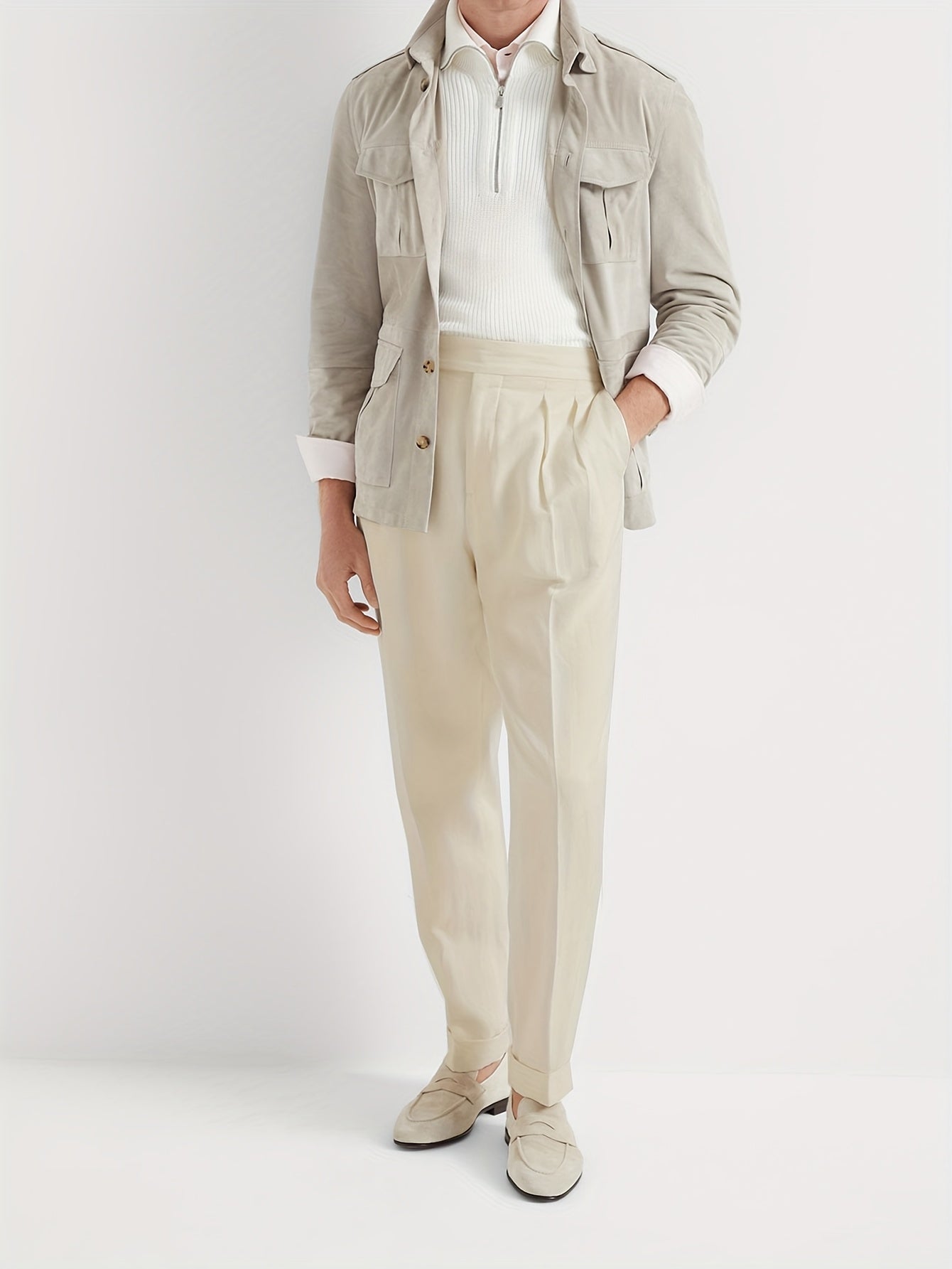 Lencensa - Pantalon Homme Taille Haute Beige Formel