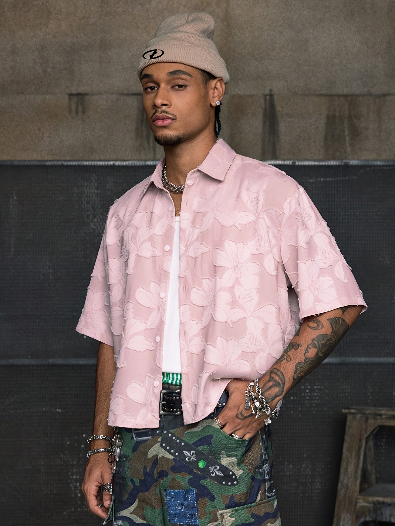 Lencensa - Chemise Homme Manches Courtes Motif Floral