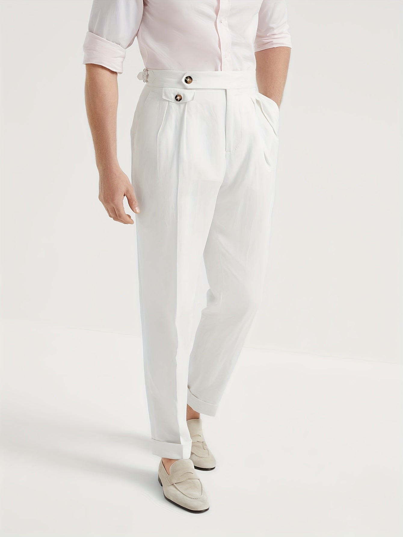 Lencensa - Pantalon Homme Taille Haute Beige Formel