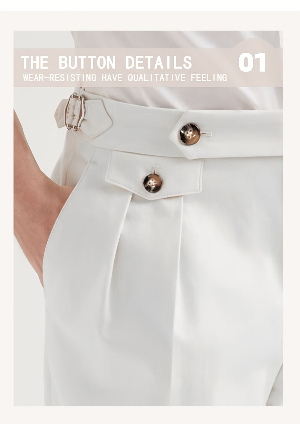 Lencensa - Pantalon Homme Taille Haute Beige Formel