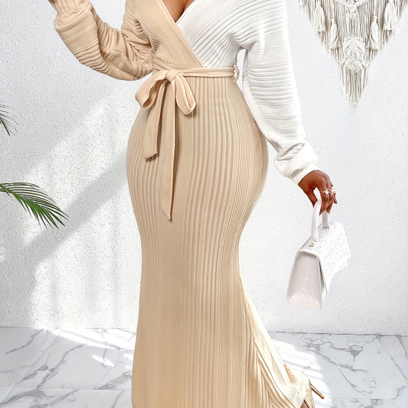 Lencensa - Robe Longue Élégante Manches Chauve-Souris