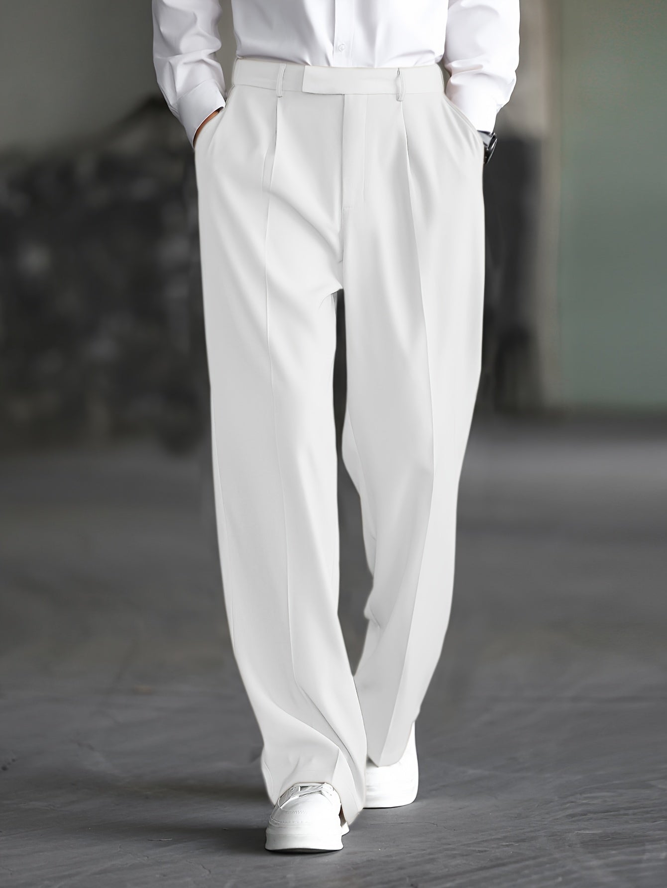 Lencensa - Pantalon Homme Large Beige Coupe Décontractée