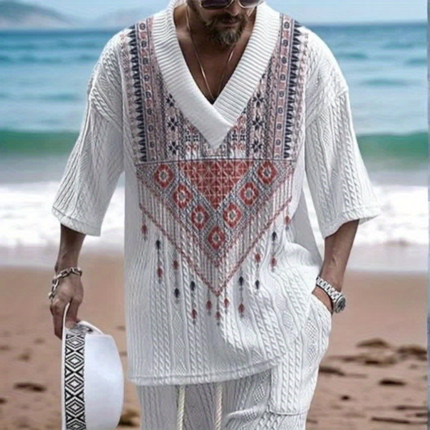 Ensemble Jacquard Lencensa - Col V Motifs Ethniques Casual Homme
