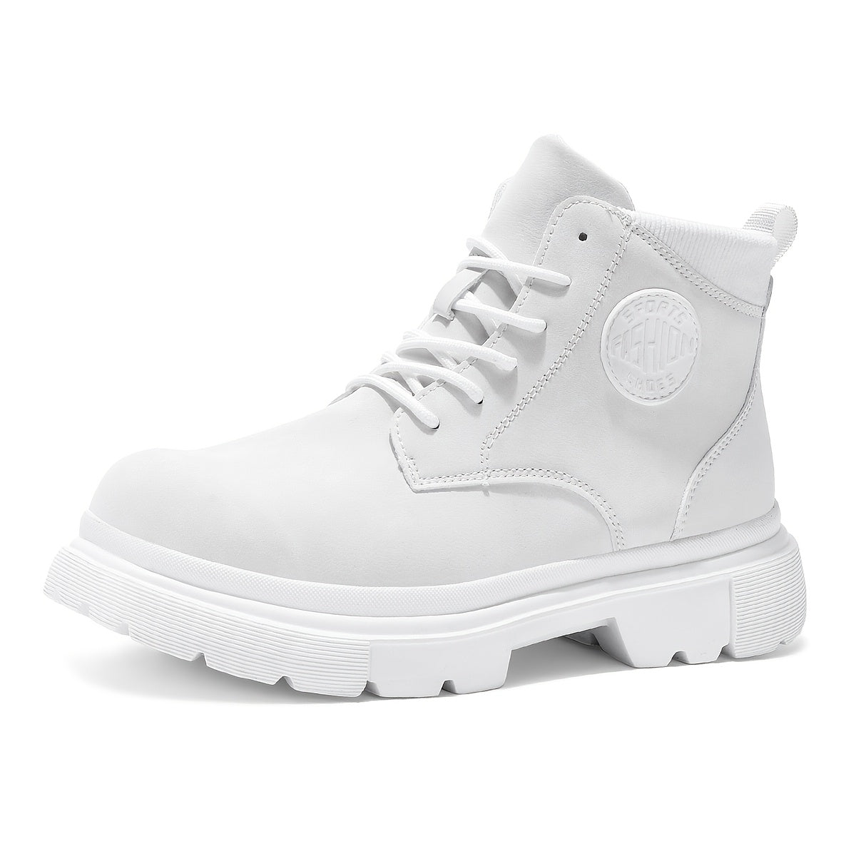 Bottes de randonnée à mi-haut de mode unisexe, couleur unie, style sportif décontracté, chaussures à lacets toutes saisons, fausse tige, intérieur en tissu, semelle en caoutchouc, bout uni pour hommes et femmes