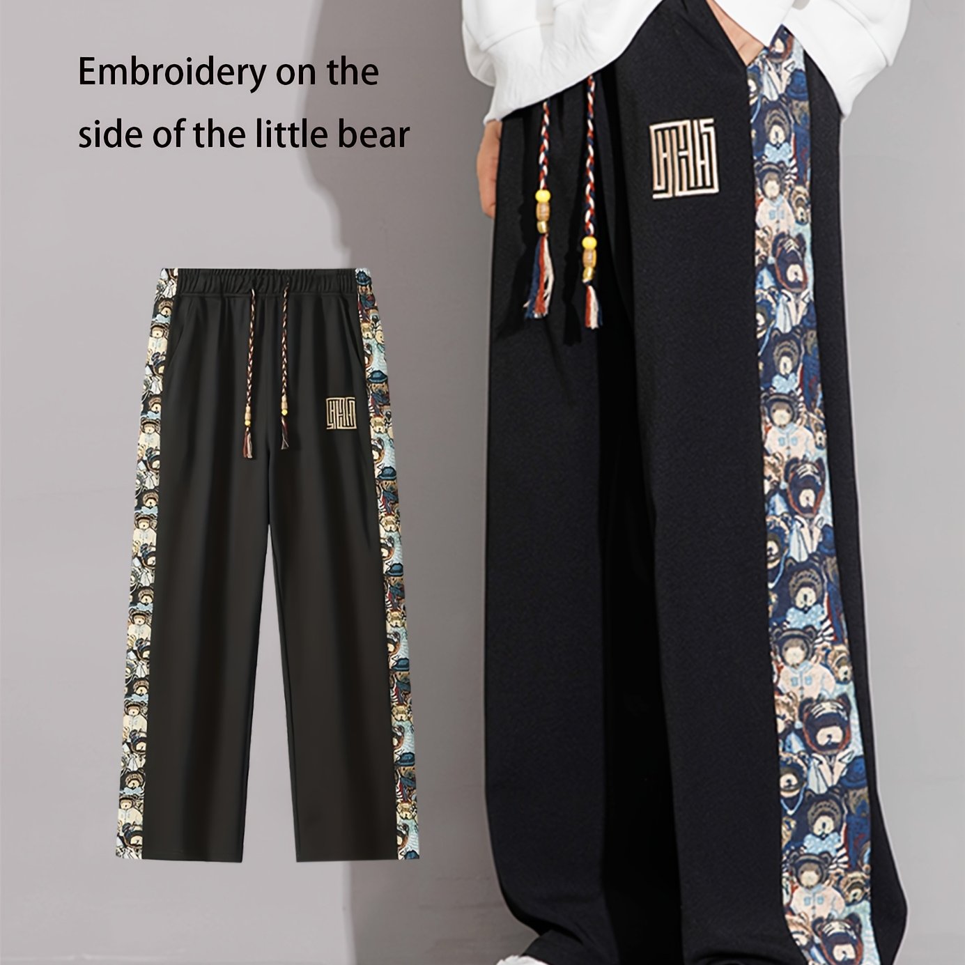 Pantalon Broderie Ours Lencensa - Coupe Large Casual Homme