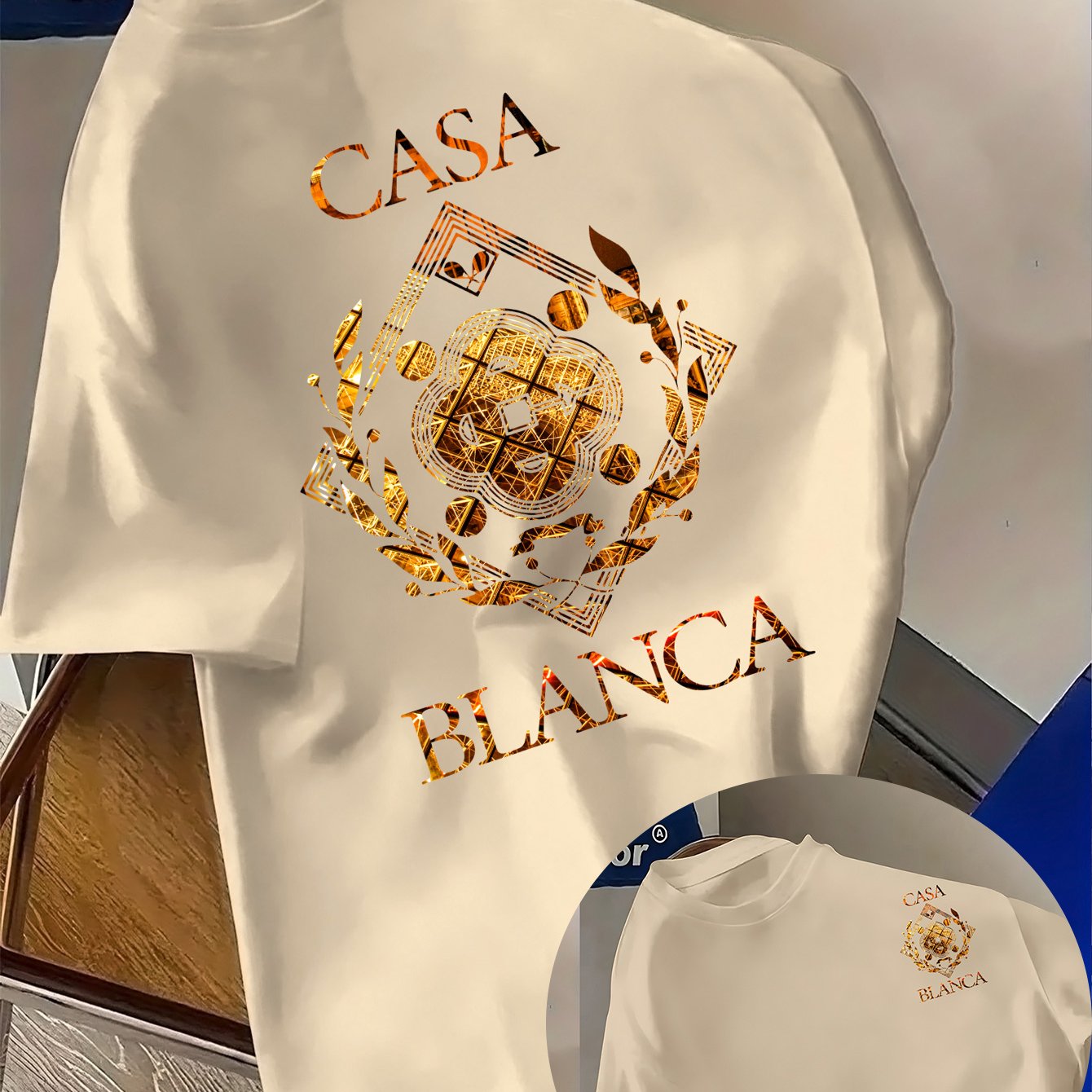 Lencensa - T-Shirt Homme Casa Blanca Graphique Bleu