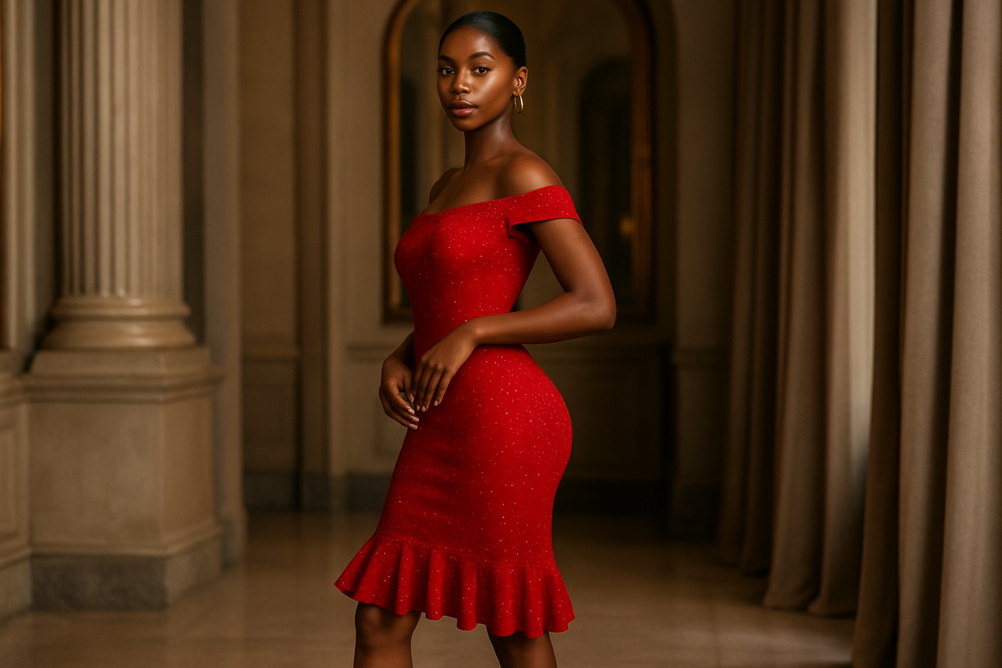 Mannequin noir - robe rouge glamour
