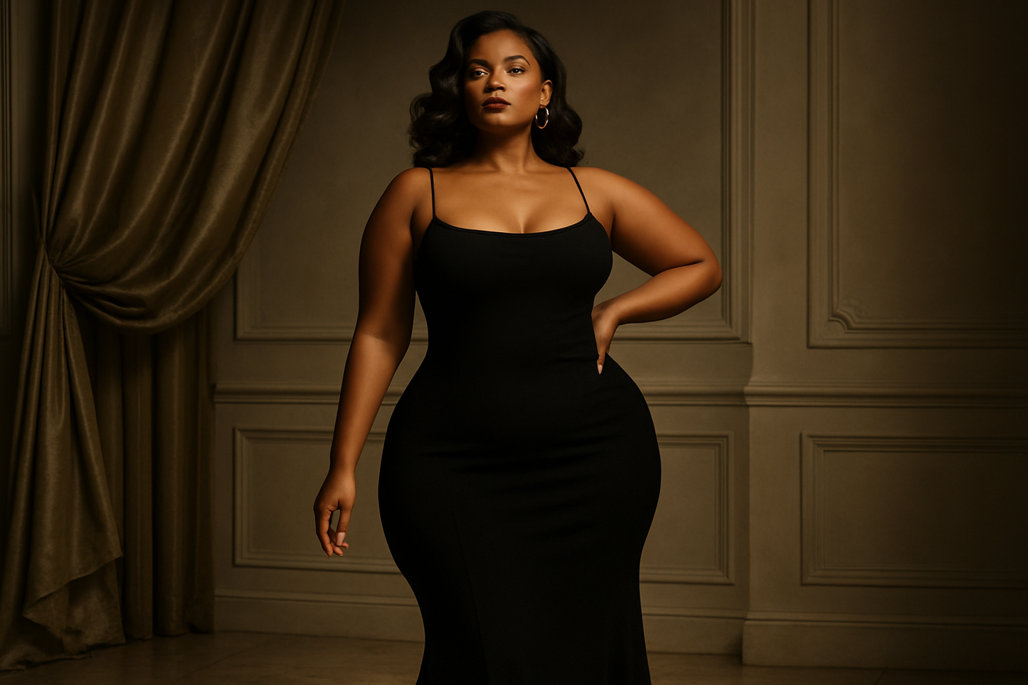 Modèle sophistiqué en robe noire