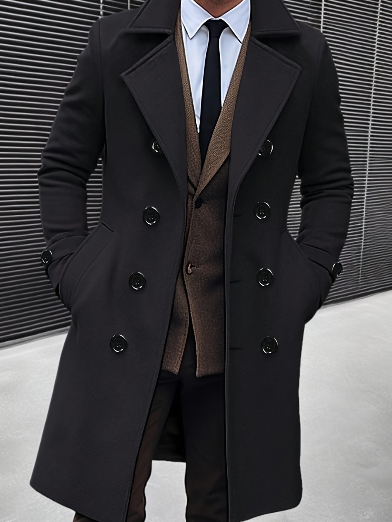 Manteau Homme Long - Double Boutonnage Noir Élégant - Lencensa 