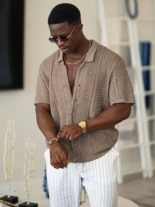 Pull Léger Lencensa - Maille Ouverte Boutonnée Casual Homme