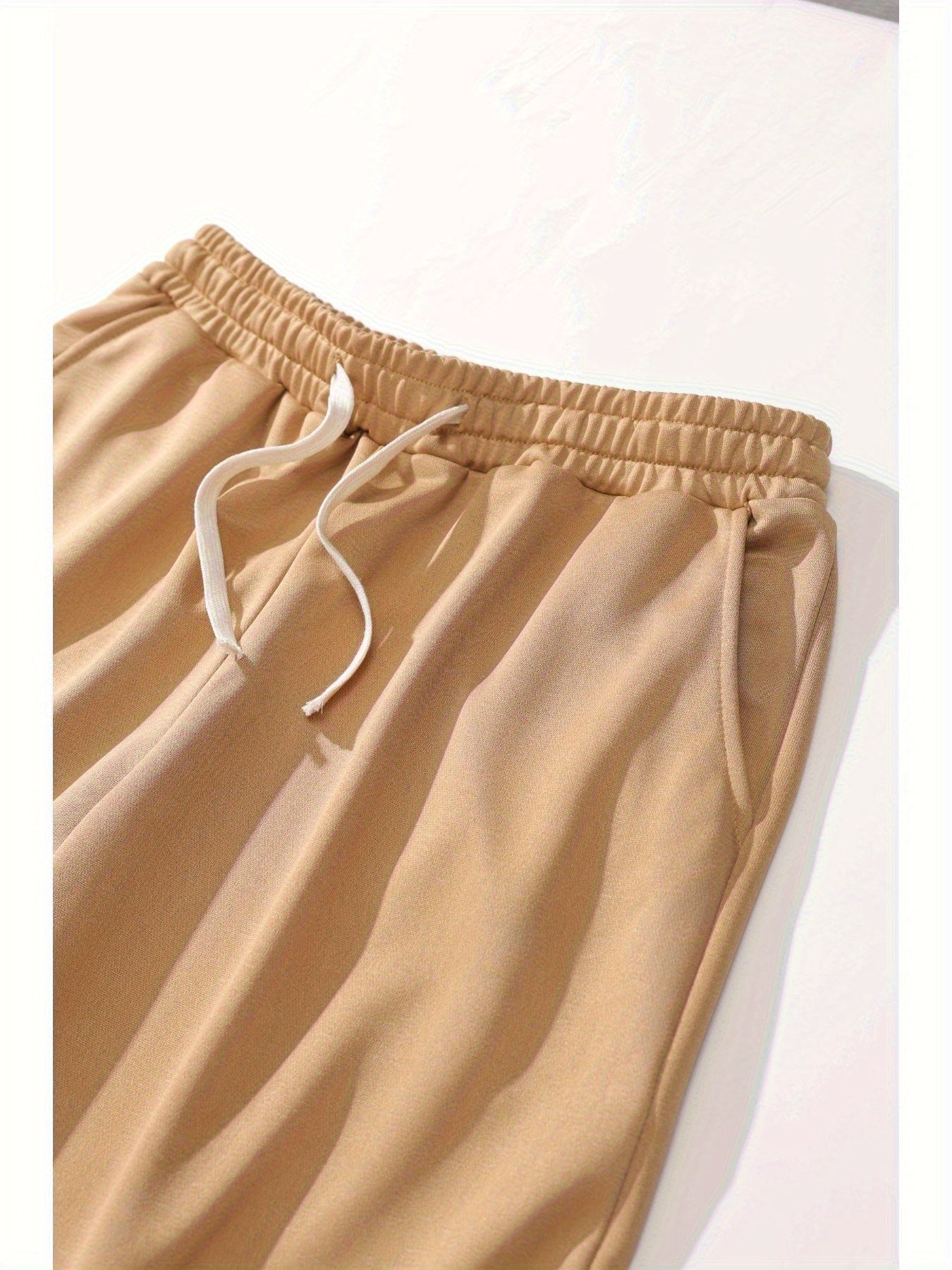 Lencensa - Jogging Homme Coupe Large Tricot Beige