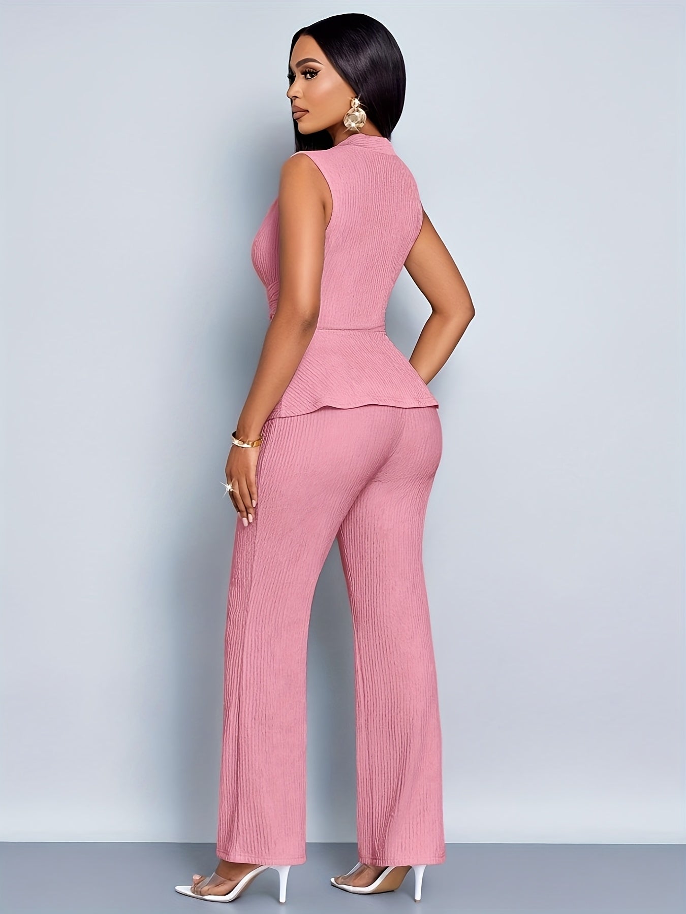Lencensa - Ensemble Femme T-Shirt Col V et Pantalon Large