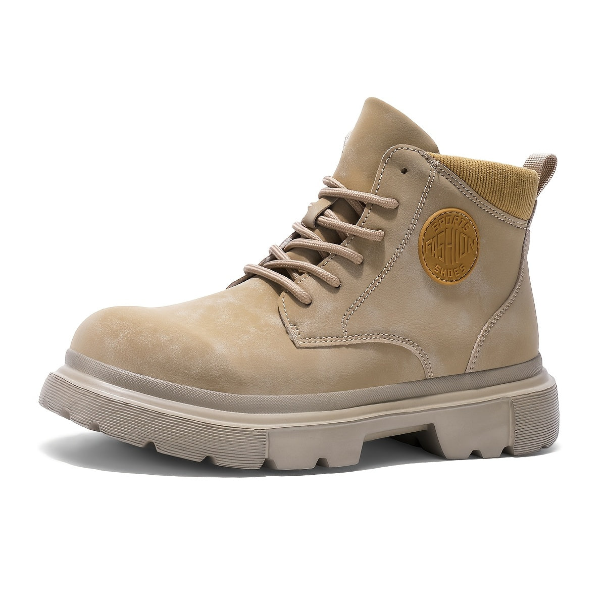 Bottes de randonnée à mi-haut de mode unisexe, couleur unie, style sportif décontracté, chaussures à lacets toutes saisons, fausse tige, intérieur en tissu, semelle en caoutchouc, bout uni pour hommes et femmes