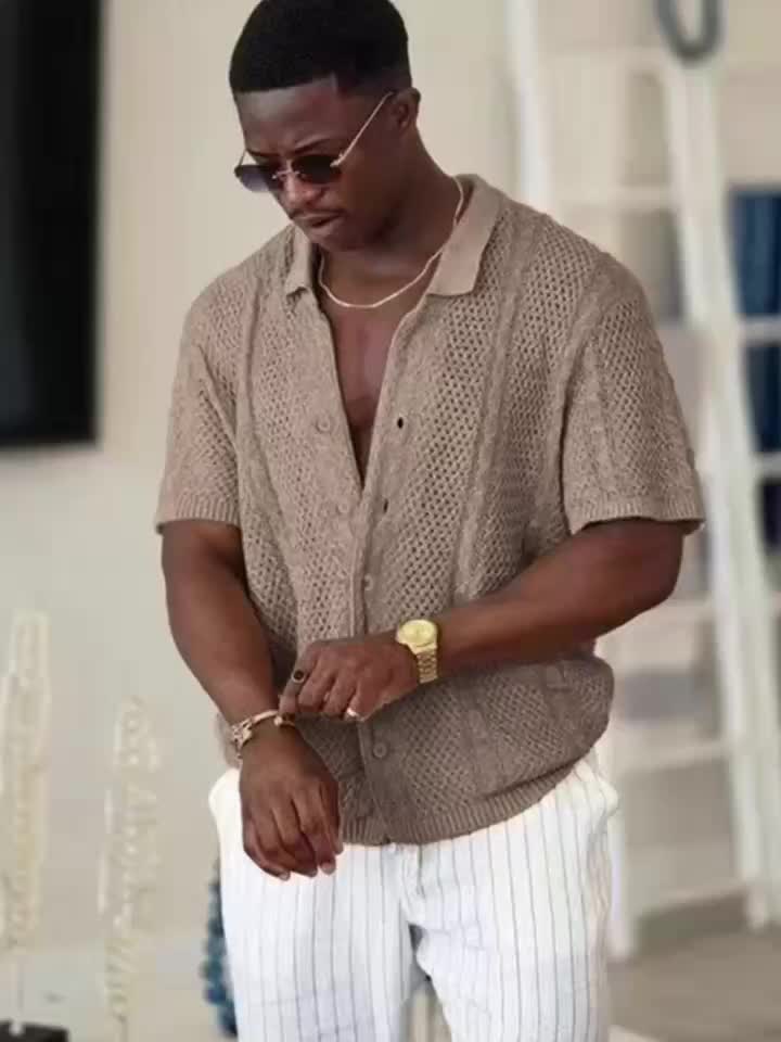 Pull Léger Lencensa - Maille Ouverte Boutonnée Casual Homme