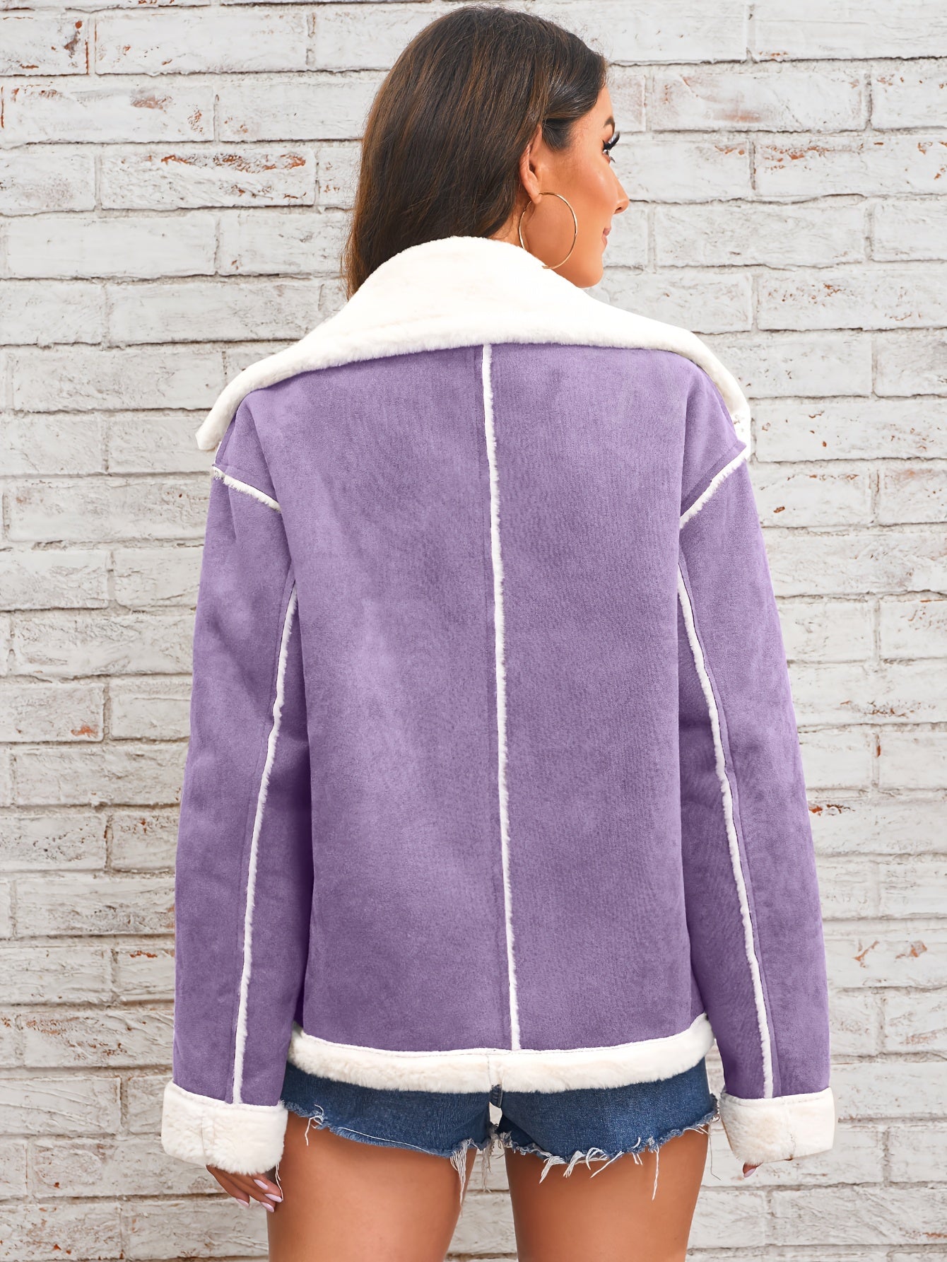 Lapel Plush Jacket, Winter Warm Casual Outwear, Women's Clothing - Lencensa 
